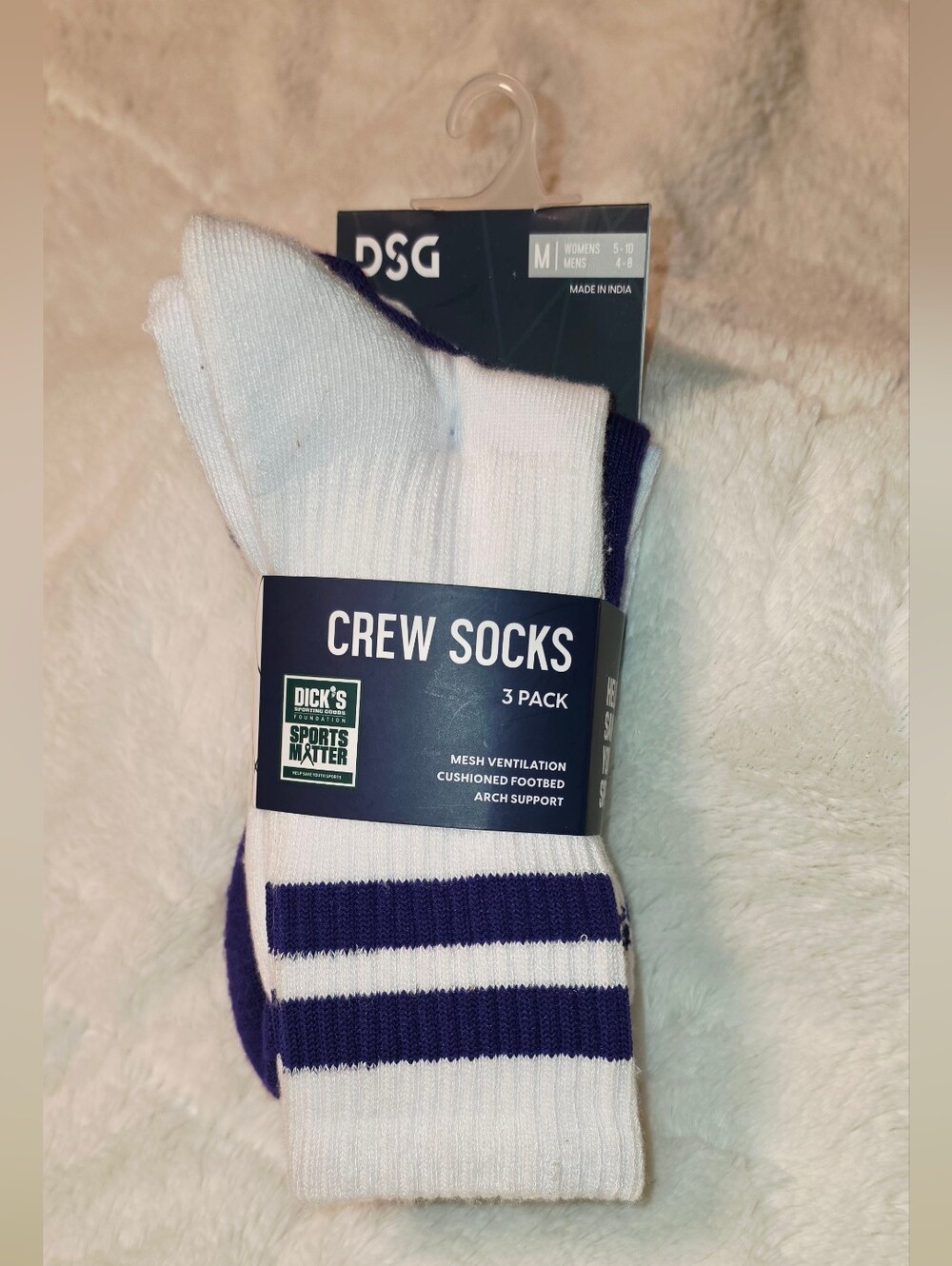 DSG White and Purple Striped Crew Socks 3-Pack (SOC58)